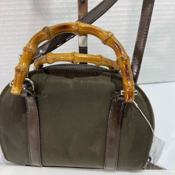 Gucci Handbags - Gucci Mini Bamboo Handle Wallet/ Crossbody inGreen Nylon &brown leather strap